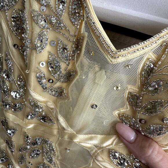 Vintage Cache Beaded Prom Maxi Dress Yellow - Picture 3 of 7